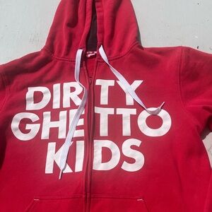 Men's Dirty Ghetto Kids Hoodie Red Spell-Out L Streetwear Casual Full Zip DGK